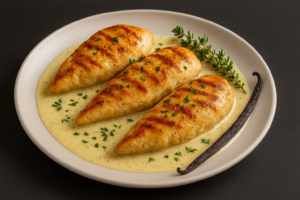 plat filet de poulet mariné à la vanille