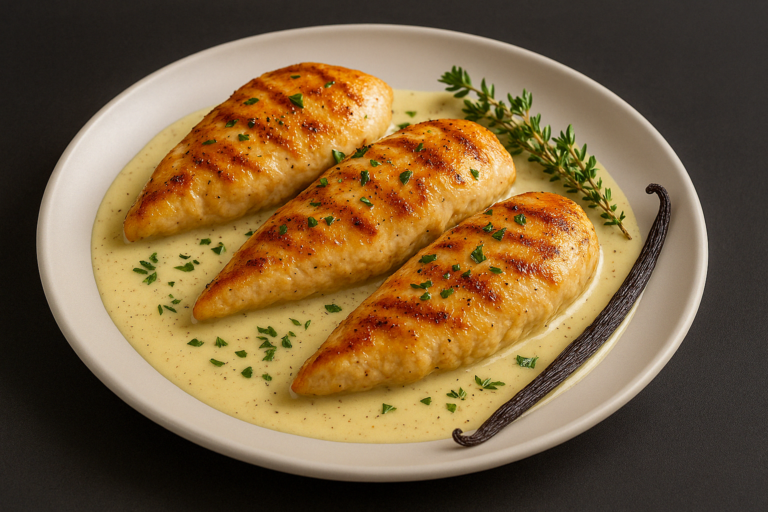 plat filet de poulet mariné à la vanille
